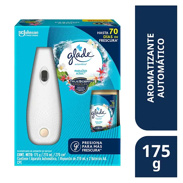 Ambientador Glade Automático+Repuesto Paraíso Azul 175ml