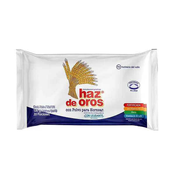 Harina Trigo Haz De Oros Con Polvo Hornear 500Gr