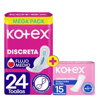 Toallas Higienicas Kotex Discreta 24Un+Prot Dia