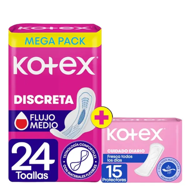 Toallas Higienicas Kotex Discreta 24Un+Prot Dia