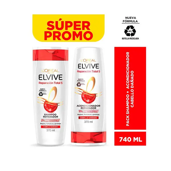 Shampoo + Acondicionador Elvive Reparación Total 5 370Ml