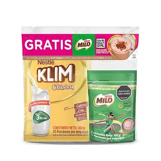 Leche Polvo Klim 360Gr + Milo 100Gr